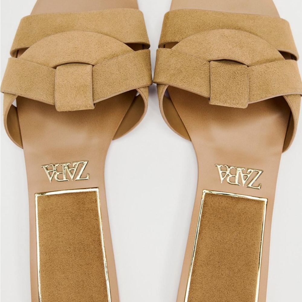 Zara Suede Beige Slide Sandals - Picture 4 of 8